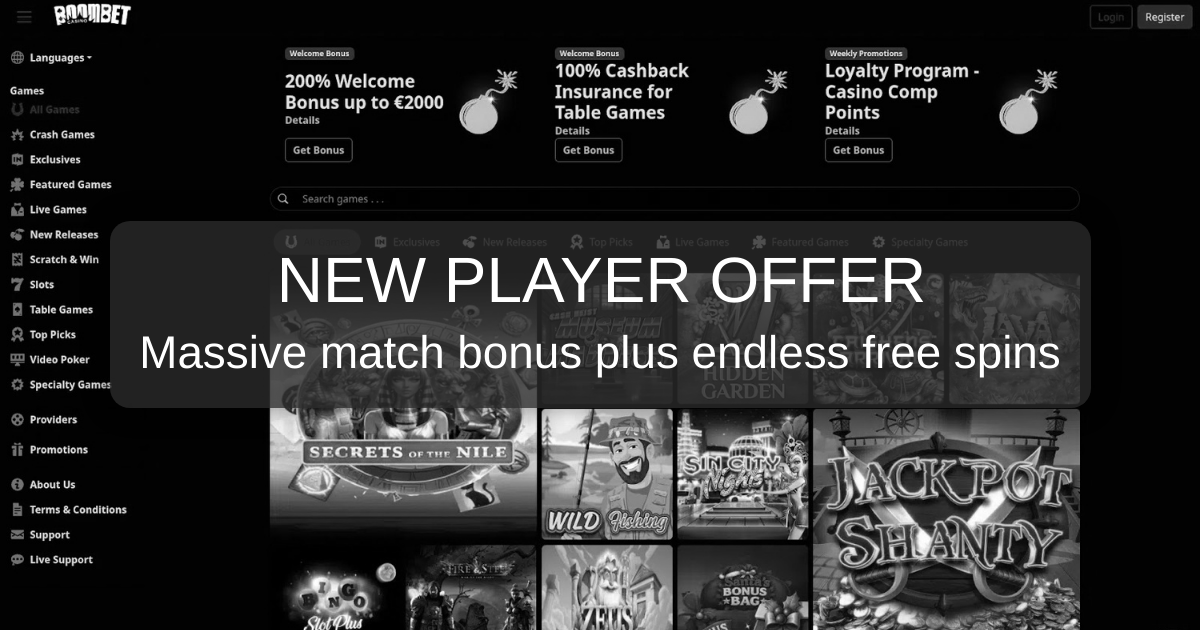 BoomBet Casino bonus and account information for Australia